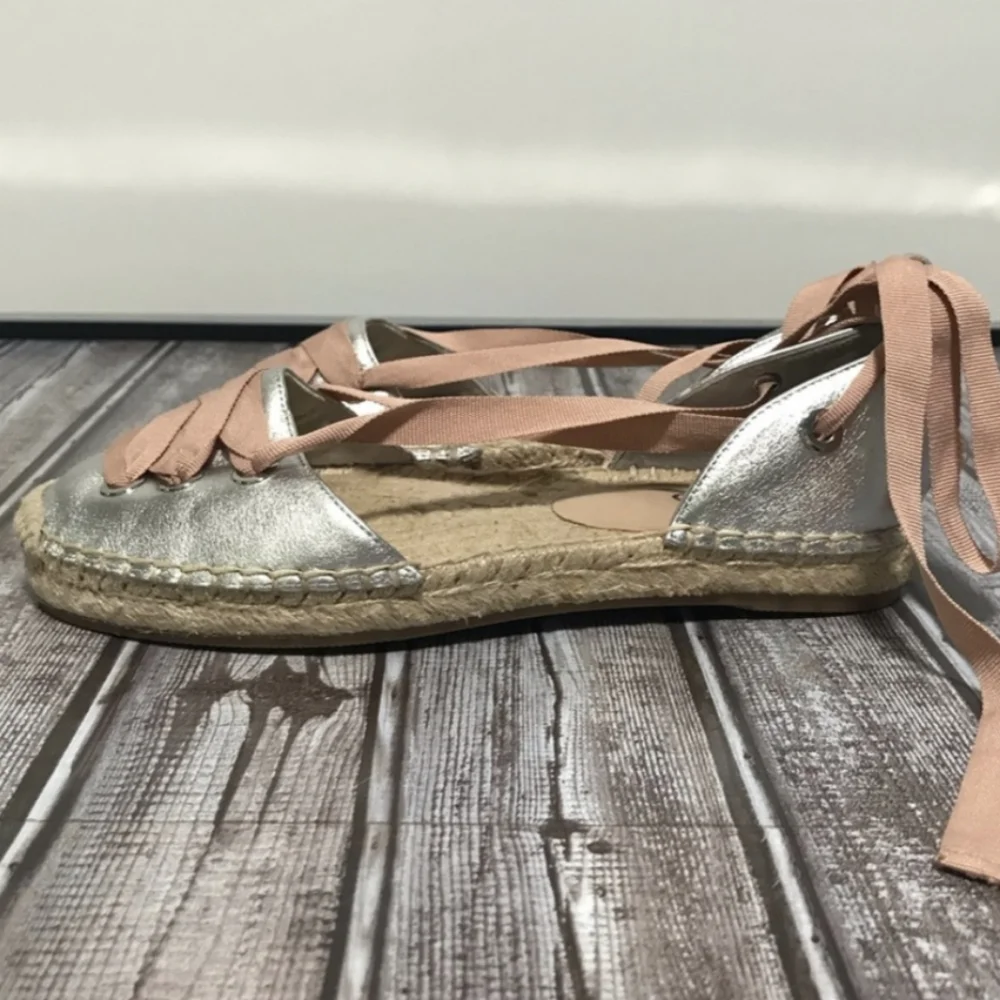 Metallic Espadrille Lace Up Tie Ballet Flats - Aldo Ballerina Slippers 7